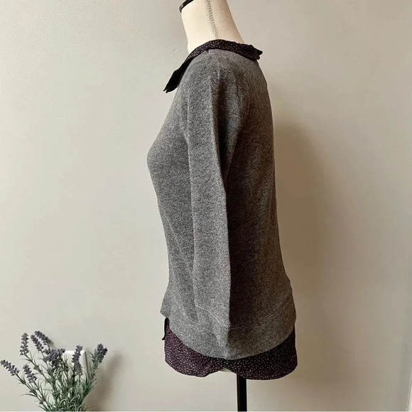 LOFT Gray Sweatshirt Sweater Peter Pan Collar Layered Hem Work Top XS - Picture 7 of 13